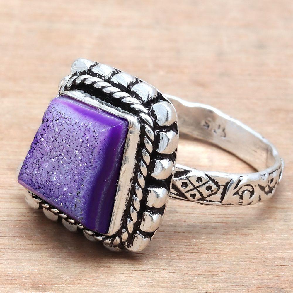Purple Window Drusy Gemstone Handmade Silver Jewelry "8"