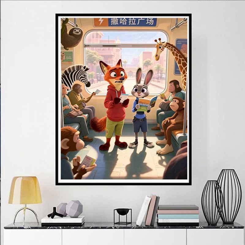 Disney 5D DIY Diamond Painting Zootopia Fan Art Illustration Full Round Diamond Mosaic Cartoon Cross Stitch Artwork for Home Decoration