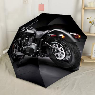 Black Motorcycle Design Automatic Umbrella Sturdy 8-Rib Shaft Durable Plastic & Iron All-Season Umbrella for Travel Outdoor Accessory Spiritual Gift