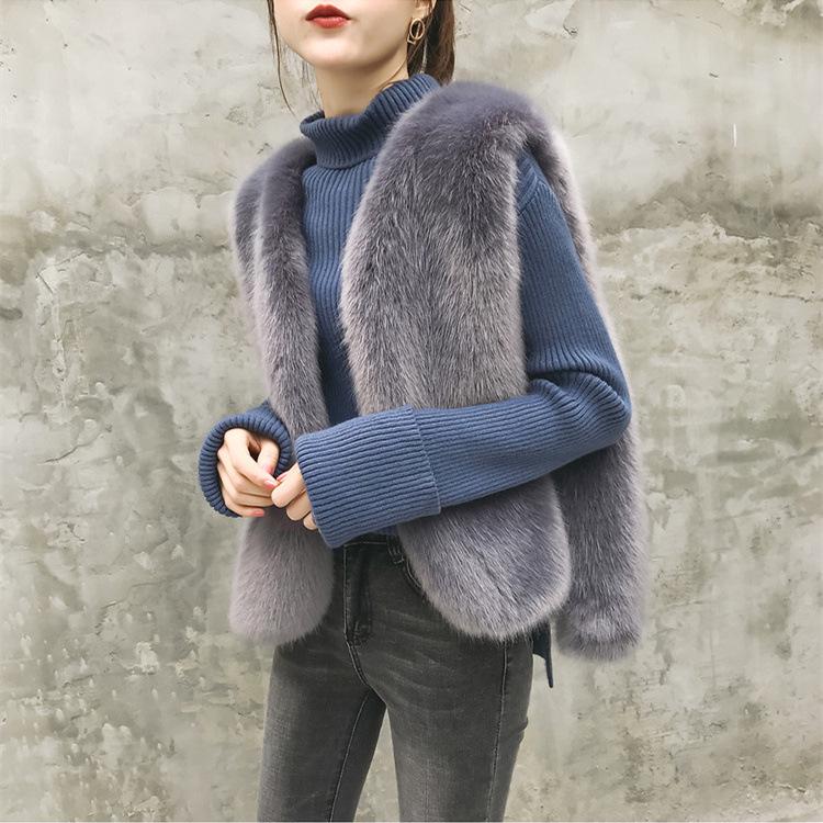 Imitation fur, imitation fox hair, side open lace-up vest jacket, short fur vest vest, female