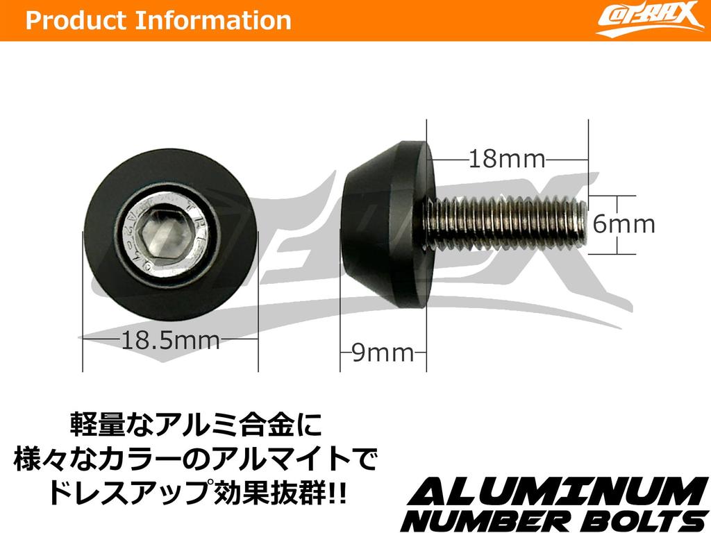 COTRAX License Plate Bolts, Lightweight, Aluminum, License Plate Bolts, Washers + Stainless Steel M6