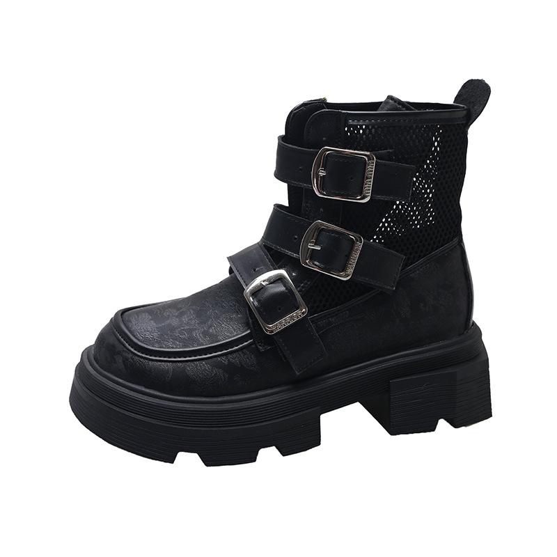 Mesh Hollow Breathable Guochao Fashion Boots Women's 2025 Summer New Canvas Cool Boots Versatile Casual Thick Heel Mesh Boots