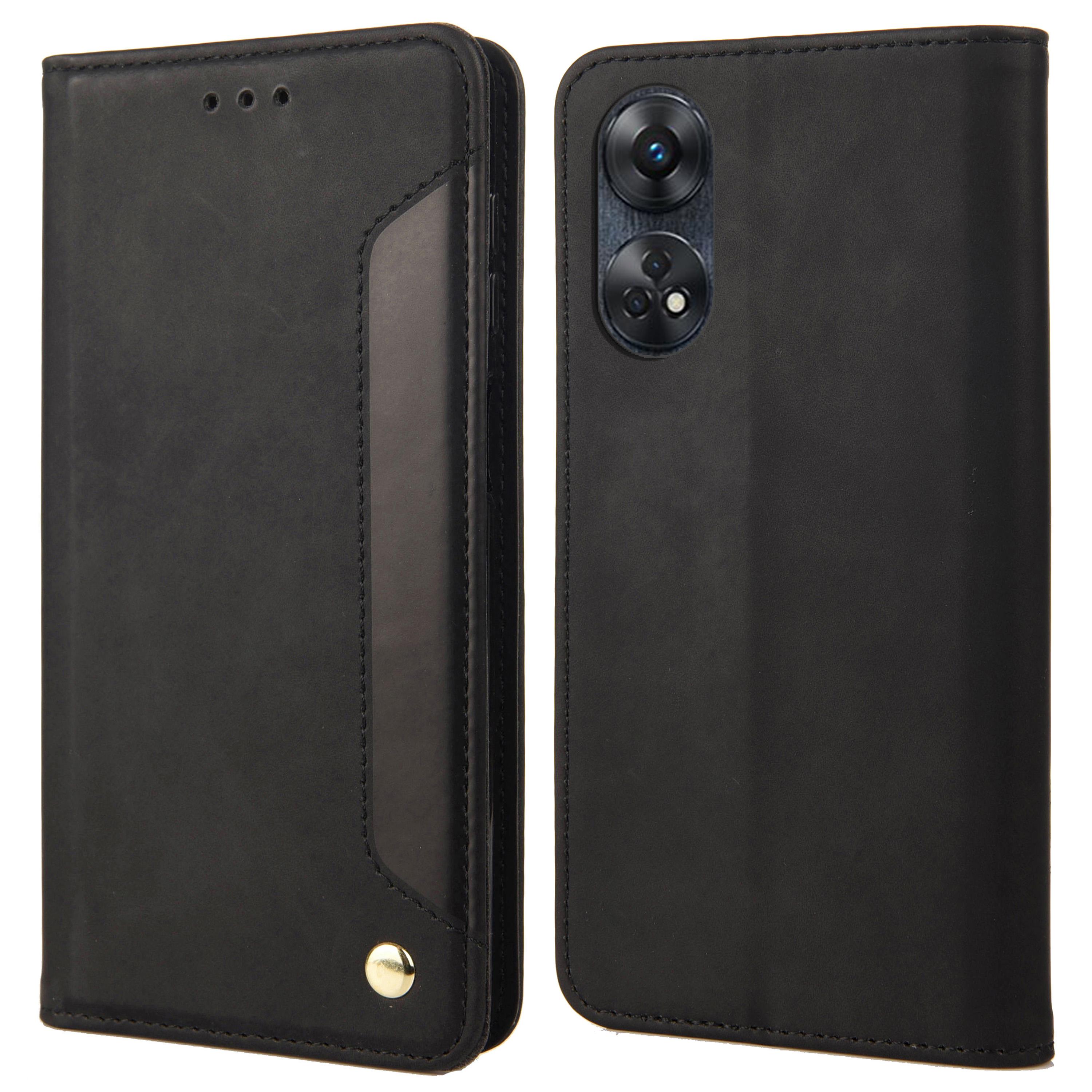 

Для телефона Oppo Reno8 T 4G Чехол-кошелек из ПУ кожи с цветной вставкой Подставка Скин-тач чехол для телефона Black