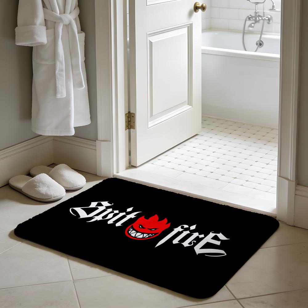 Spit Fires SkateBoards Floor Mat Soft Flannel Absorbent Mat Non-Slip Rug Home Bedroom Bathroom