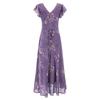 Summer French Sweet Temperament Purple Lace Splicing Waist Small Flying Sleeve V-Neck Dress Long Dress