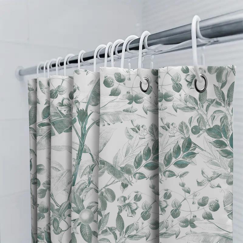 Green Leaves Shower Curtain Bathroom Decor Waterproof Fabric Flower Pattern Bath Rug Set Elegant Design Home Textile Towel Hangi