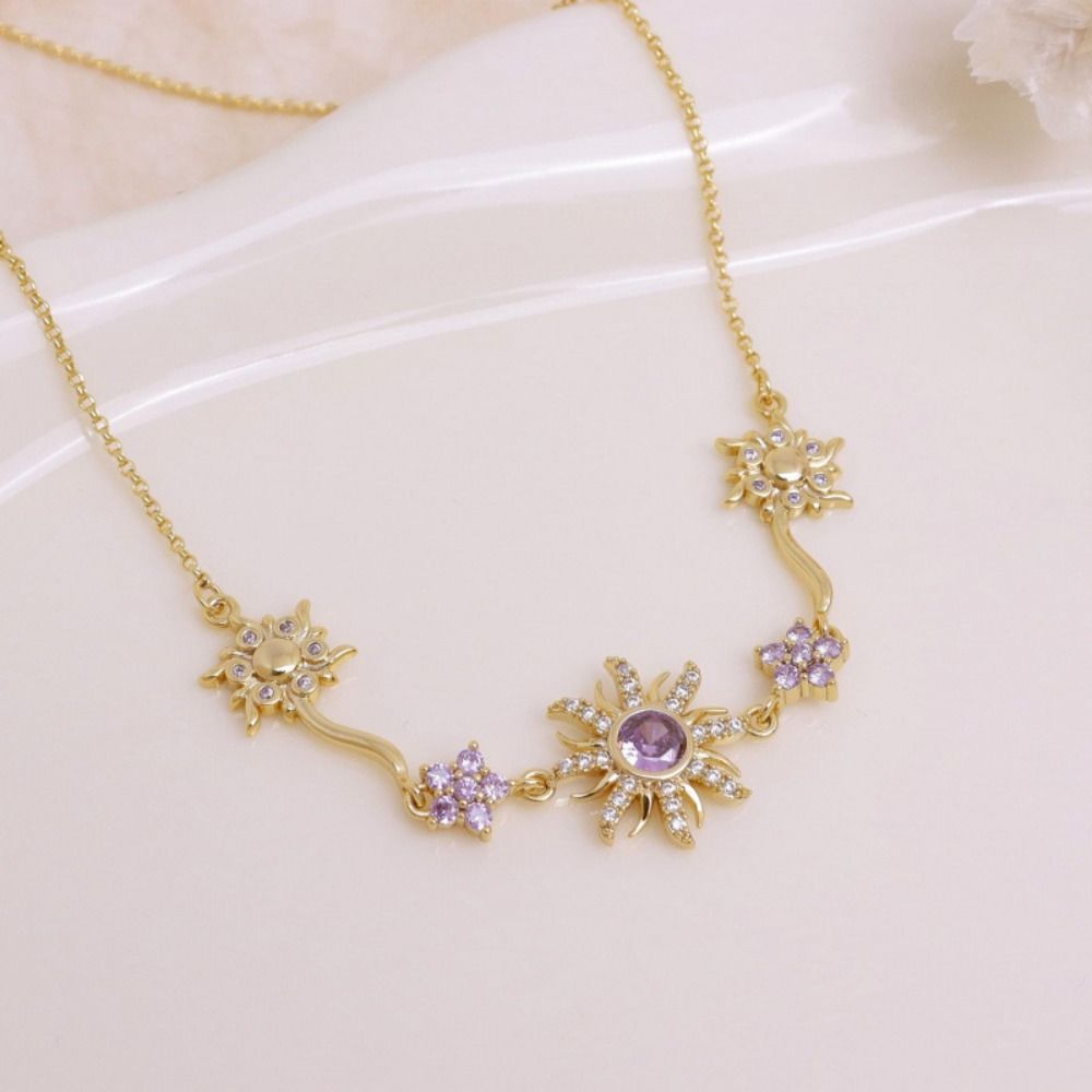 Zinc Zinc Zinc Alloy Sun Flower Chain Neck Jewelry Rhinestone Necklace Women Retro Star Necklace  Gifts