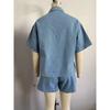 Women's Denim Two-piece Set Loose Casual Short Sleeved Shirt+elastic Waisted Shorts