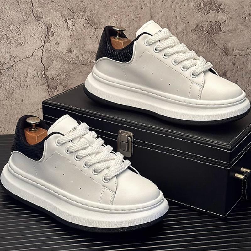 Fashion Men's Thick-soled, Height-increasing Leather Sports and Casual Sneakers, Low-top Soft-soled Breaded Shoes Are Trendy B36