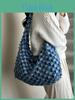 Vintage Blue Denim Tote Bag With Stitching Details For Daily Use