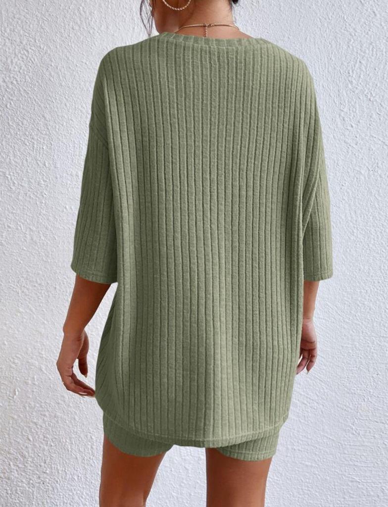 Ensemble Pyjama d'Été pour Femme Style Européen - Décontracté, Col Rond, Manches Courtes