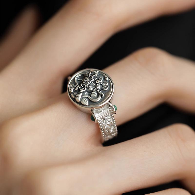 Ventfille   Silber Geometrie Gras Ring Für Frauen Mädchen Retro Ethnisch Trend Breites Design Schmuck Geschenk Dropshipping brown