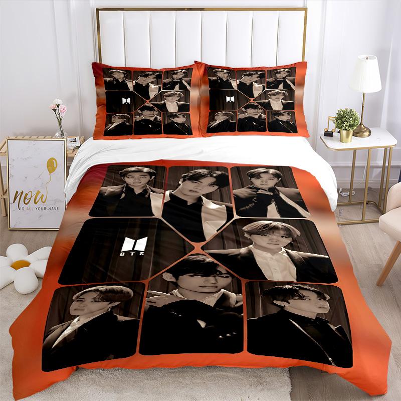 Lebendiger BTS Momente Druck 3-teiliges Bettwäsche-Set, Bettbezug mit 2 Kissenbezügen, Zuhause Geburtstagsgeschenk