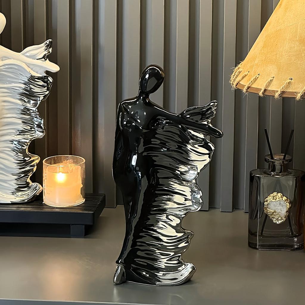 Elegant Ceramic Goddess Sculpture Silver Gradient Art Sculpture Light Luxury Figures Art Ornaments Decorated with Unique Gifts