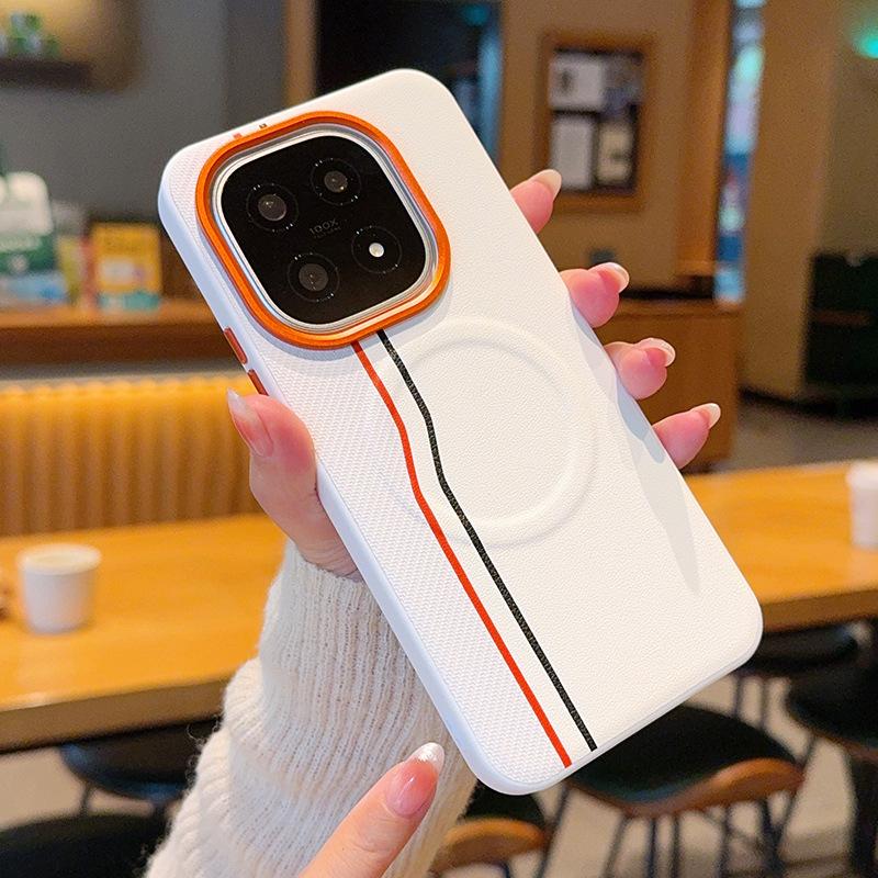 Double Line Pattern Auto Leather Phone Case for Vivo IQOO 15 Iqoo13 Magnetic Metal Lens Ring Wireless Charging Protective Cover