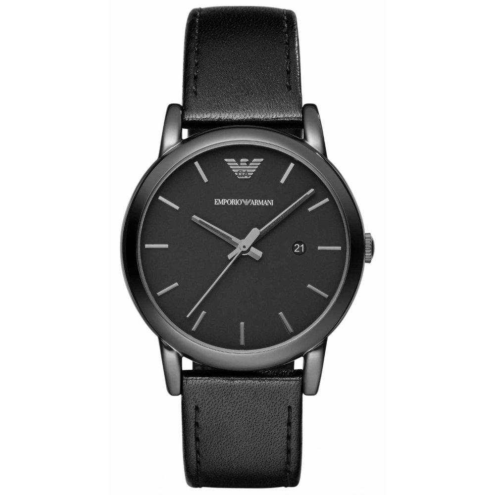 Emporio Armani Uomo Grigio Orologio Da Ar1732 Luigi Classic Con Cinturino In Pelle Nera