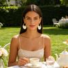1 Pair Women Earrings Imitation Pearls Inlaid Drop Earrings with Ear Loop Daily Wear Party Dance Jewelry Gift