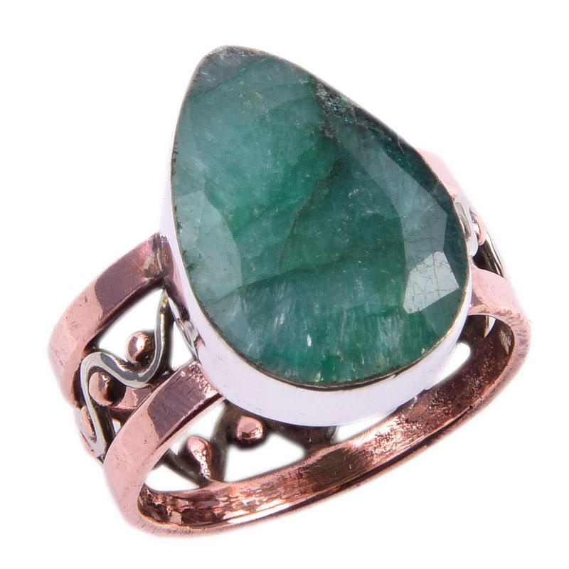 Emerald(Simulated) Handmade 925 Sterling Silver Jewelry Two Tone Ring S.7 I4b48