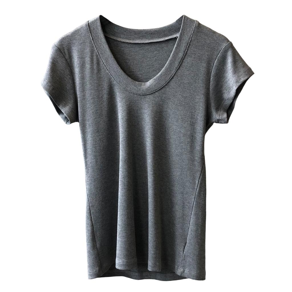 Solid Colour T-shirt Women 2024 Summer Simple U Neck Slim Stretch Body Shirt Tops