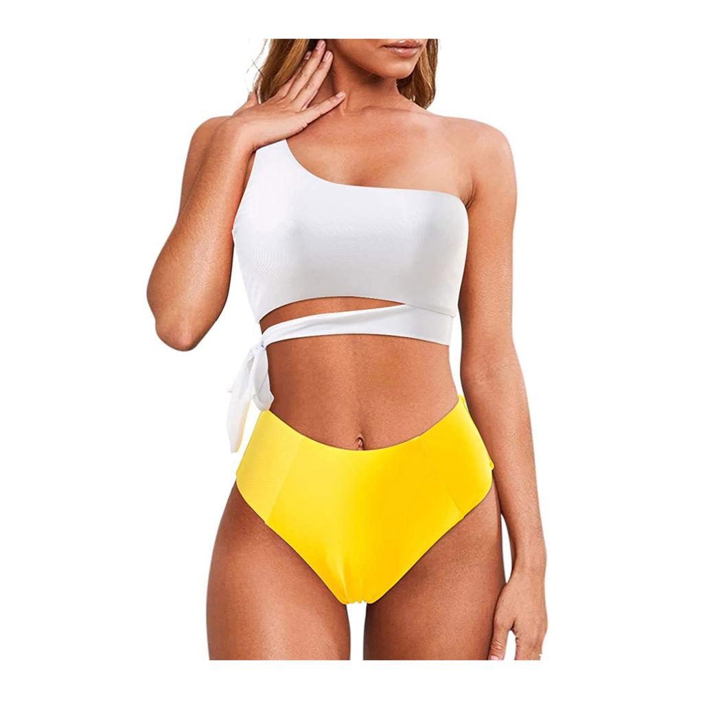 Women's One Shoulder Strap Bikini Set High Waist Bottom Two Piece Swimsuit Summer Beachwear Swimwear for Casual Poolside