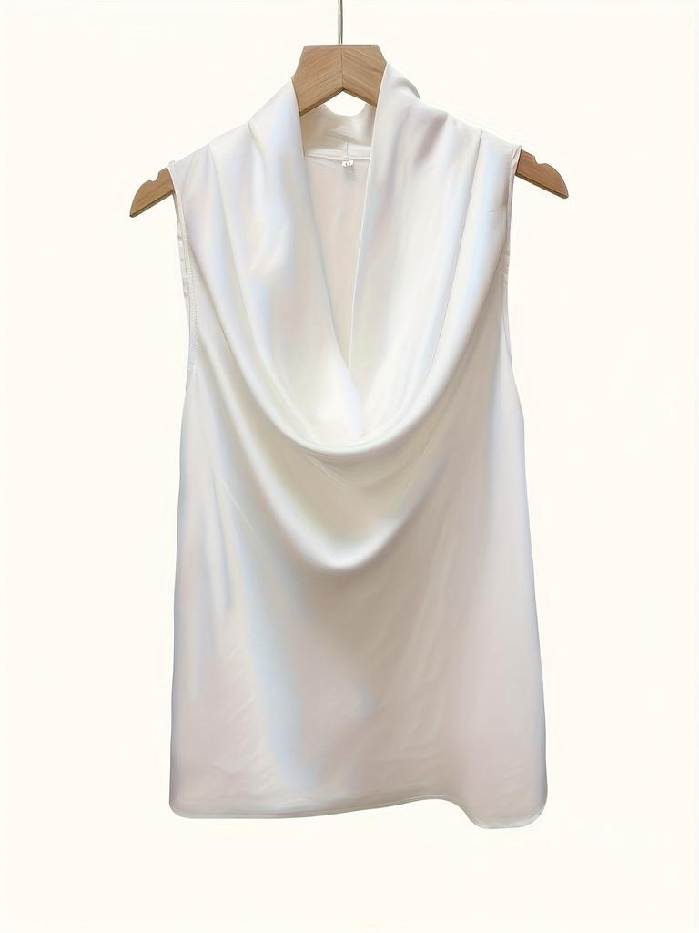 European & American Women's Satin Silk Pleated Sleeveless Top for Autumn