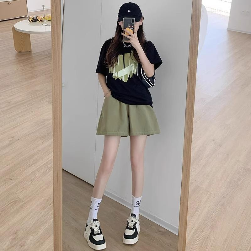 

Летние женские спортивные брюки для миниатюрных женщин с высокой талией, А-силуэта, свободного кроя, с широкими штанинами, 2025 XS (60-79 jin) зелёный