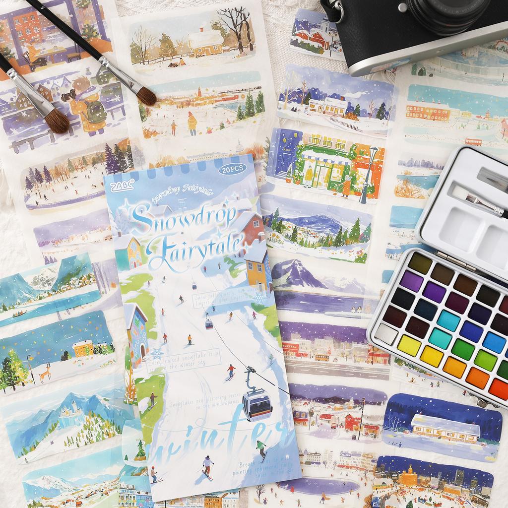 20sheets Four Seasons Scenery Series Ins PET+Washi Dual Material Stickers Book Creative Collage DIY Scrapbook Aesthetic Stickers