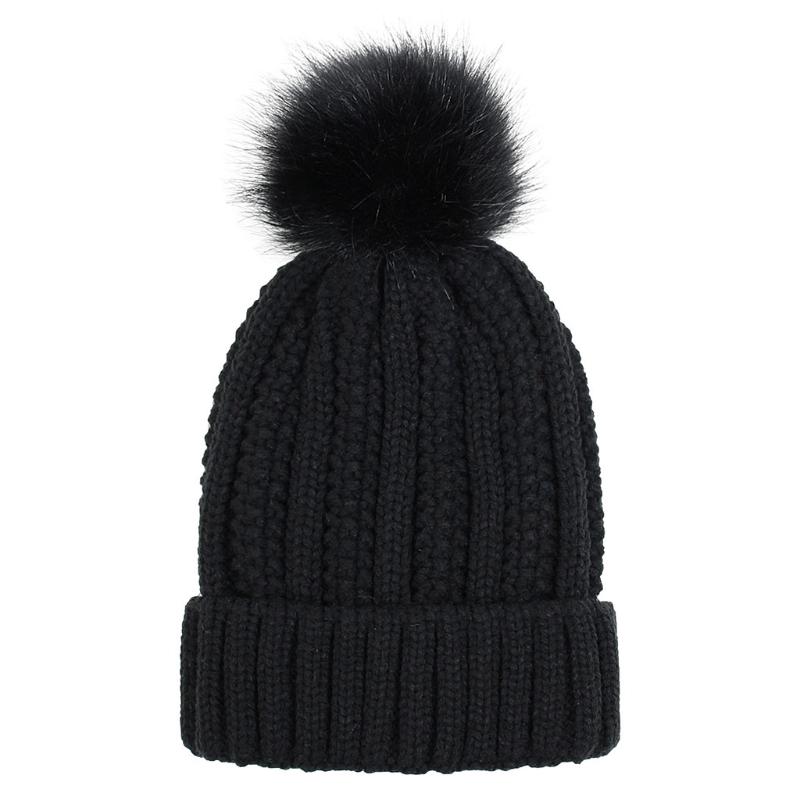 Casual Knitted Hat Fashion for w/ pompom Thick Solid Color Warm Hat Fall Winter