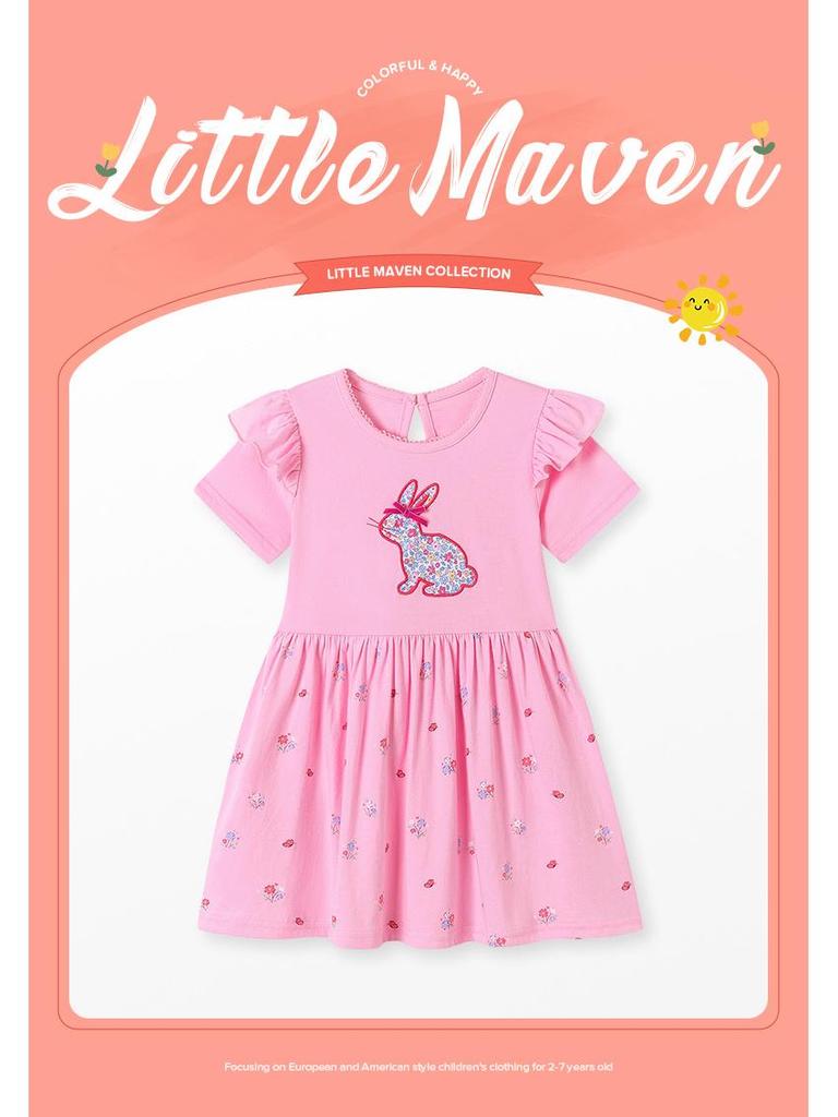Lehké dívčí ležérní letní šaty s kresleným motivem Little Maven - Krátký rukáv