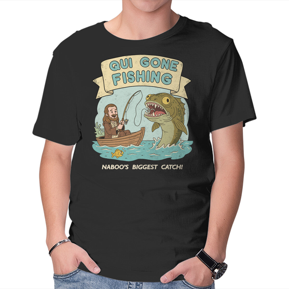 Unisex Crew Neck T-Shirt Qui Gone Fishing Graphic Short Sleeve Casual Tee XL