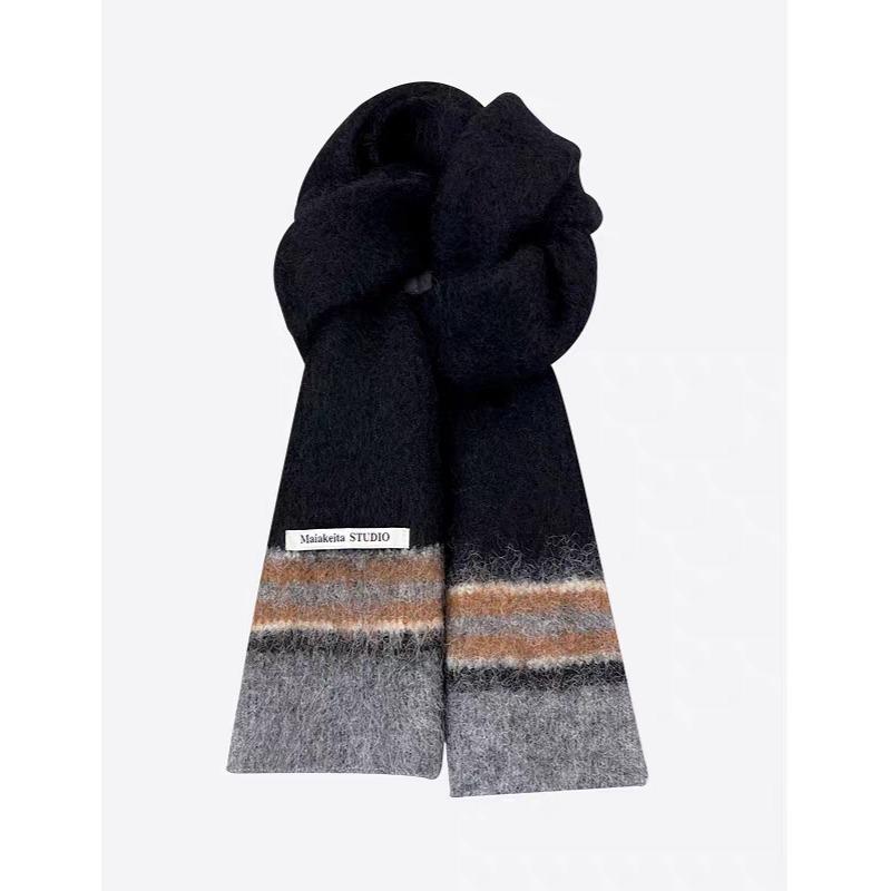 

New Korean Style Contrasting Striped Wool Blended Soft Scarf for Women in Autumn and Winter Warm and Versatile Knitted Scarf