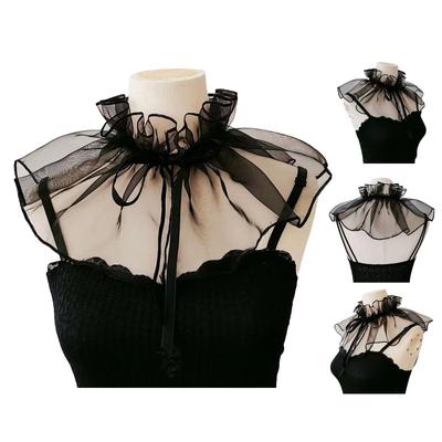Donna Vittoriano Organza Collo Arricciato Rete Trasparente Rinascimentale Vintage Falso Colletto Sciarpa Decorativa Boleri