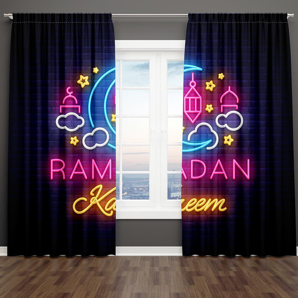 2Pcs Shiny Gold Star Red Ramadan Kareem Window Curtains Blinds For Kids Bedroom Living Room Bathroom Kicthen Door Home Decor