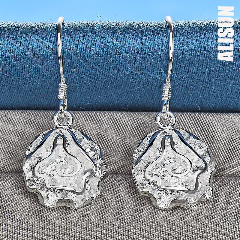 925 Sterling Silver Rose Pendant with Piercing Earrings Fashionable Wedding Jewelry