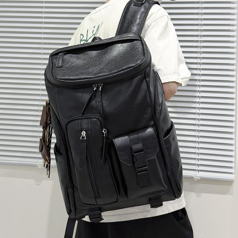Schoolbag New large-capacity backpack Men's PU leather schoolbag Outdoor travel mountaineering bag Women's multi-purpose backpack