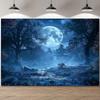 2D Moonlight Misty Forest Tapestry Magical Night Nature Wall Art