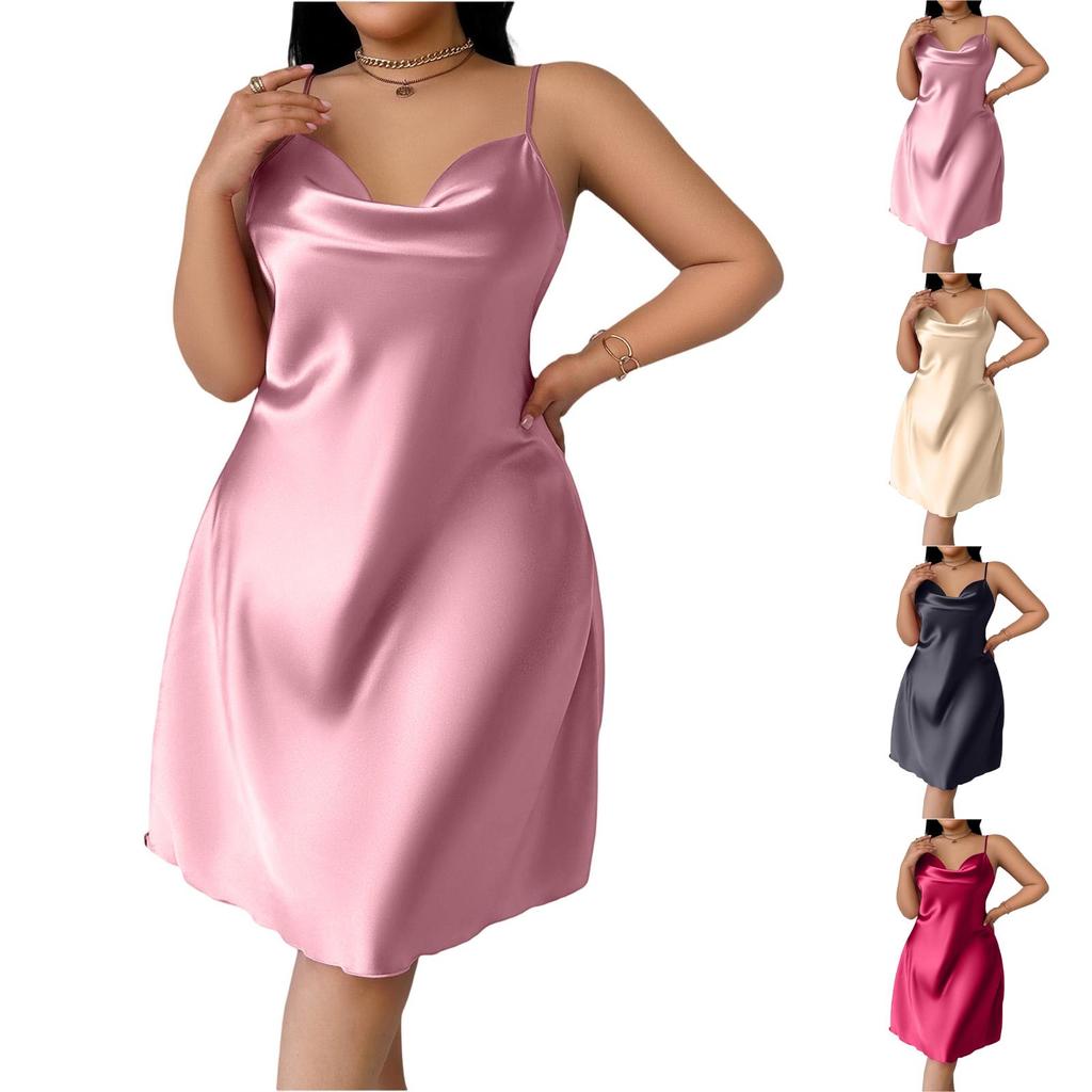Women's Plus Size Fashion Loungewear Strapless Sleeveless Ice Silk Nightgown