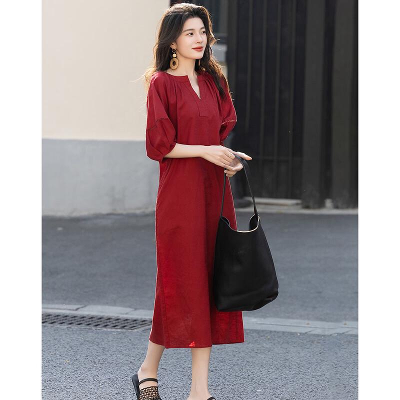 Demana Summer Petite Linen Blend Round Neck Straight Dress