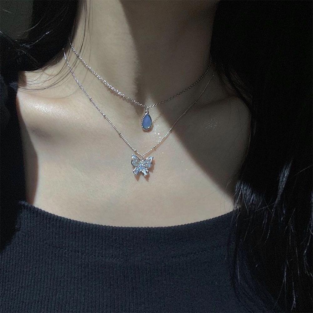 SUMENG 2024 Simple Double Layer Star Moon Charm Multilayered Necklace Delicate Clavicle Chain Zircon For Women Fashion Jewelry