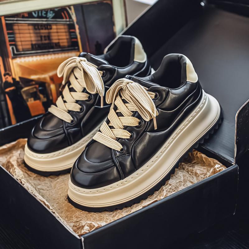 

Мужская обувь 2025 новая толстая подошва увеличивающая рост обувь на платформе обувь-хлебцы универсальный тренд спортивная и повседневная обувь мужчины 44 чёрный