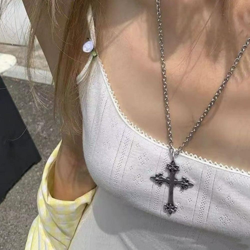 SUMENG New Silver Color Large Cross Jesus Pendant Choker Necklace for Women Y2K Punk Vintage Chain 2025 Boho Jewelry Accessory