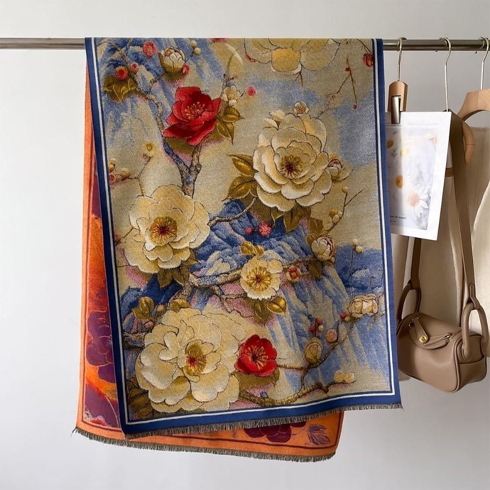 Imitation Cashmere Oil Painting Scarf Long Fringed Shawl  Wedding Party Evening Dresses