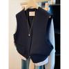 Fashion Womens Navy Blue V Neck Waistcoat Autumn Casual Slim Fit Blazer Vest Minimalist Outerwear