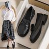 WD Women's Shoes Wide Feet Fat Girl 35-43 Soft Leather Shoes 41 British Style Single Shoes Platform Loafers Black Women's Shoes 42