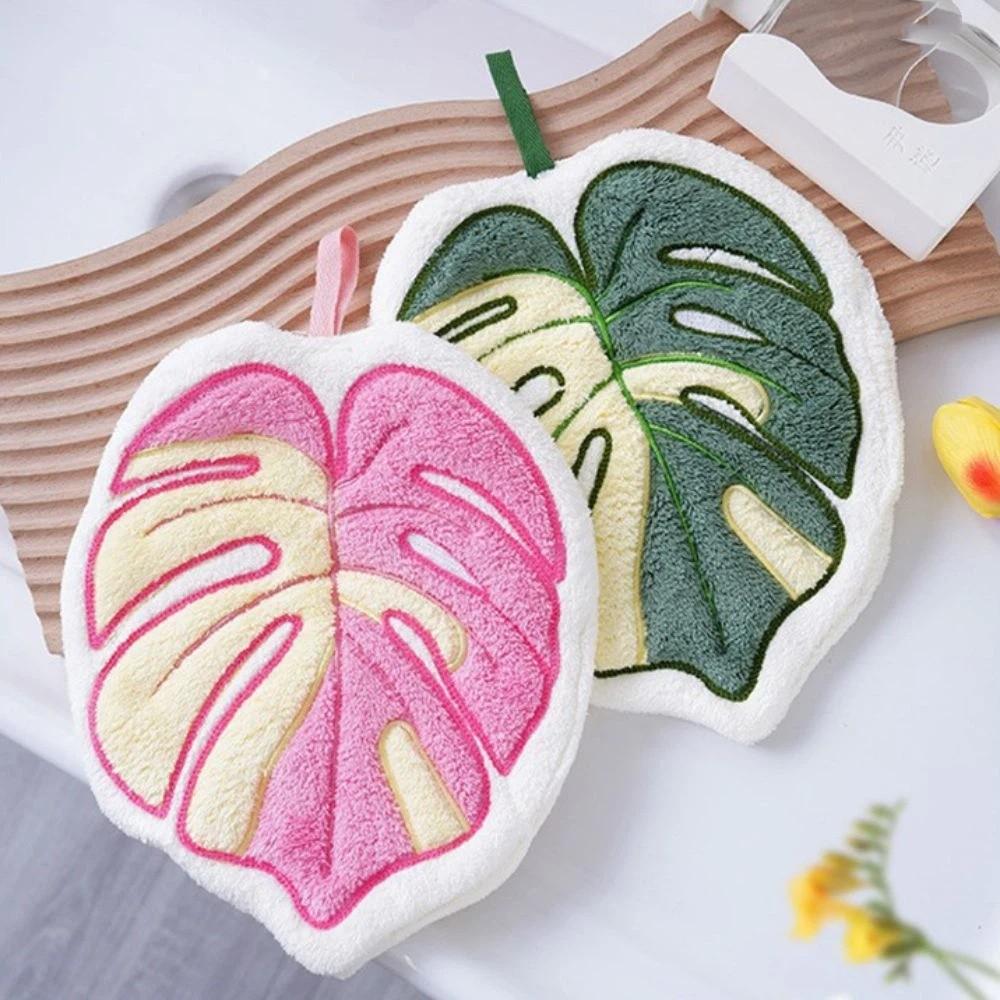 Simple Pattern Cartoon Hand Towel Plant Pattern Coral Velvet Hand Towel Hanging Hand Towel  Kitchen