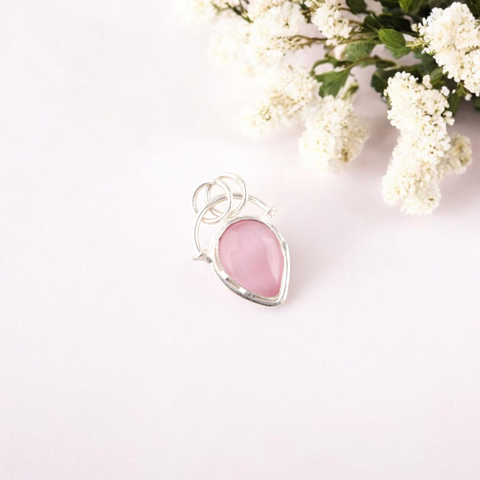 

Розовый камень Кошачий глаз Ювелирные изделия из стерлингового серебра 925 пробы Ручной работы Розовый камень Подвеска PP-56-36