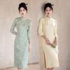 Green Vintage-Inspired Modern Cheongsam Dress Women Long Sleeve Slim Fit Outfit Deer Velvet Fabric