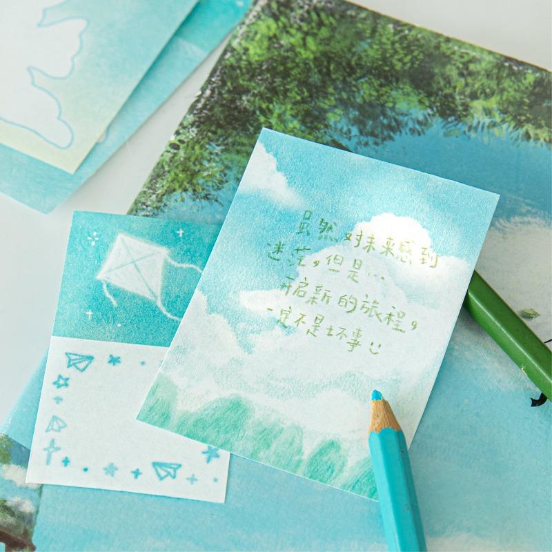 50sheet/set INS Retro Simplicity Scrapbooking Memo Pad Green Blue Color Journal Background Paper DIY Decor Non-sticky Notepad