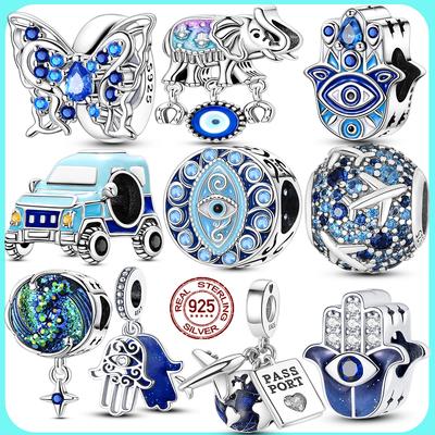 Blue Series Charms Copper Butterfly Earth Devil'S Eye Palm Charms Beads Pendants Fit Original Bracelet Diy Jewelry Making