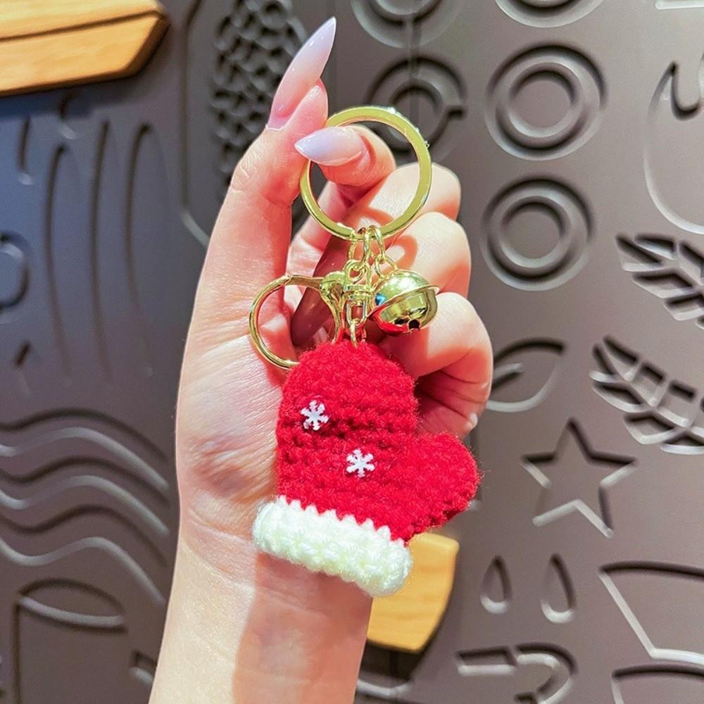 Hand-woven Christmas Hat Keychains Cute Keyrings Office Mini Gloves Pendant Gifts